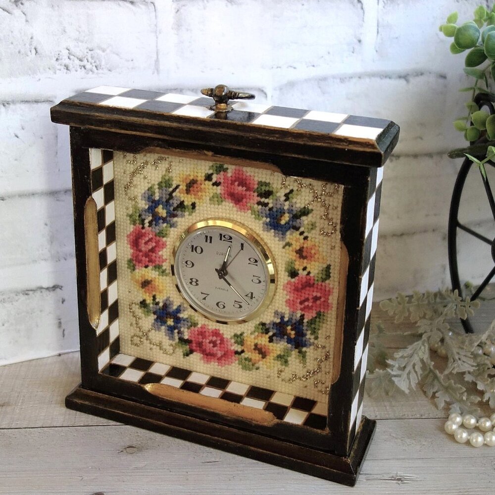 Checked Bedside Clock Vintage Chronometer Clock Mackenzie Inspired Chintz Decor